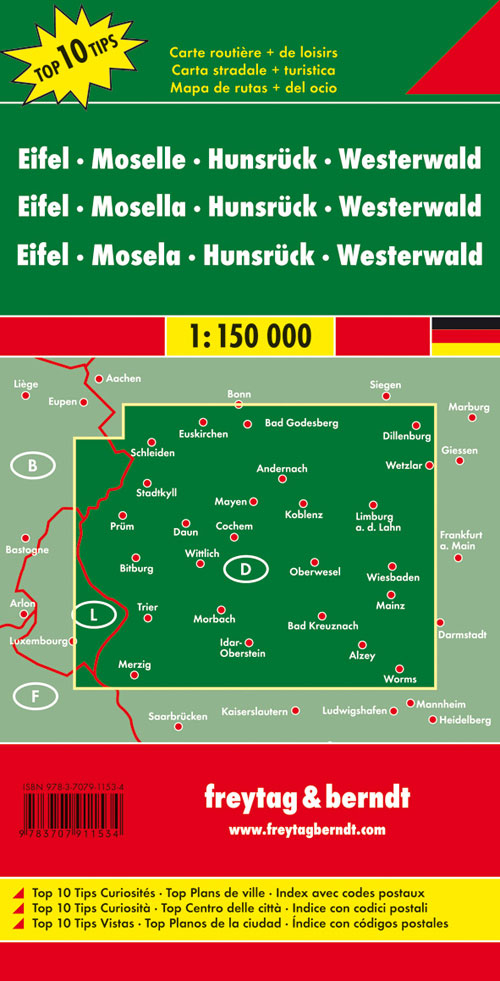 Eifel, Mosel, Hunsrück, Westerwald 1:150.000