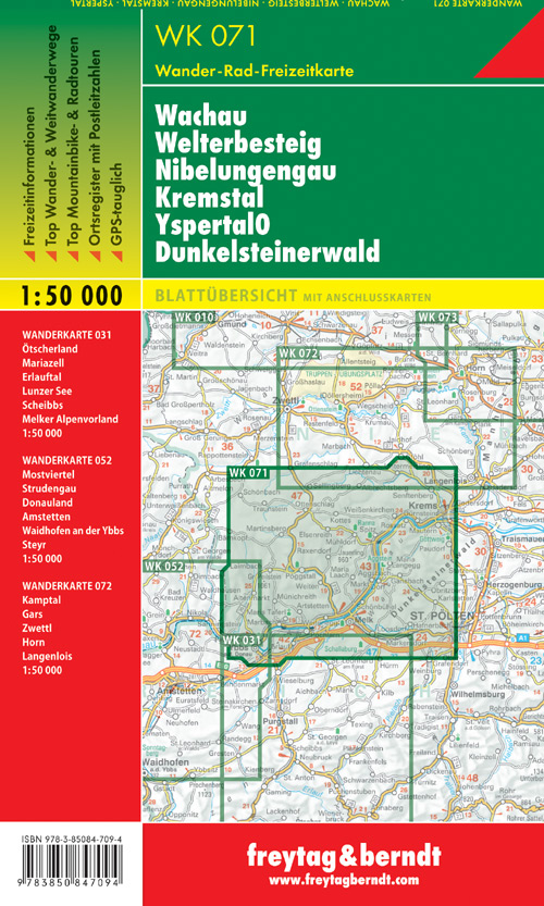 Wachau, Welterbesteig, Nibelungengau, Kremstal, Yspertal, Dunkelsteinerwald 1:50.000