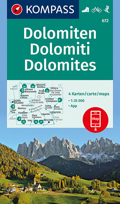 Carta escursionistica n. 672. Dolomiti-Dolomiten 1:35.000 (set di 4 carte)