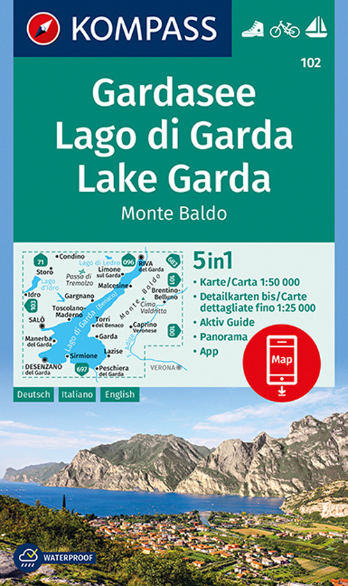 Carta escursionistica n. 102. Lago di Garda, Monte Baldo 1:50.000. Ediz. italiana, tedesca e inglese