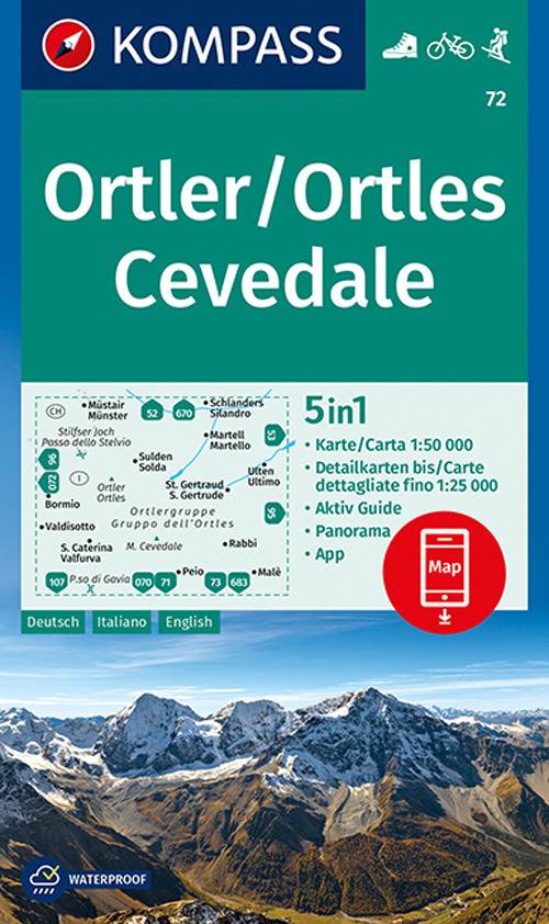 Carta escursionistica n. 72. Ortles-Ortler, Cevedale 1:50.000. Ediz. italiana, tedesca e inglese