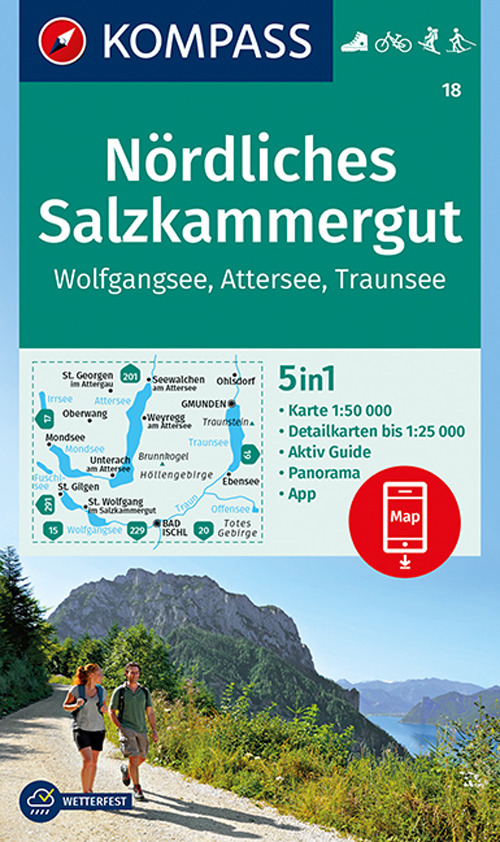 Carta escursionistica n. 18. Nördliches Salzkammergut, Wolfgangsee, Attersee, Traunsee 1:50.000