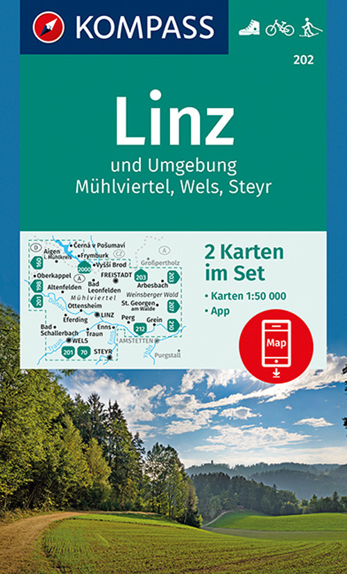 Carta escursionistica n. 202. Linz und umgebung, Mühlviertel, Wels, Steyr 1:50.000 (set di 2 carte)