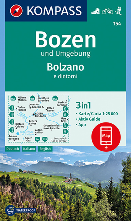 Carta escursionistica n. 154 - Bolzano e dintorni 1:25.000. Ediz. italiana, tedesca e inglese