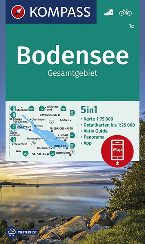 Carta escursionistica n. 1c. Bodensee, Gesamtgebiet 1:75.000
