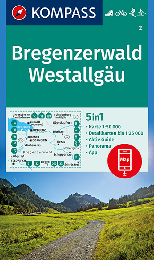 Carta escursionistica n. 2. Bregenzerwald, Westallgäu 1:50.000