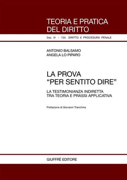 La prova «per sentito dire». La testimonianza indiretta tra teoria e prassi applicativa