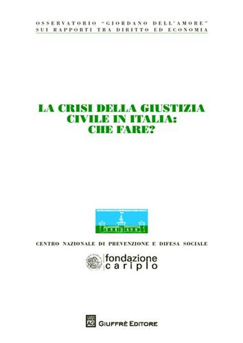 La crisi della giustizia civile in Italia. Che fare? Atti del Convegno dell'Osservatorio «Giordano Dell'Amore» (Milano, 14-15 novembre 2008)