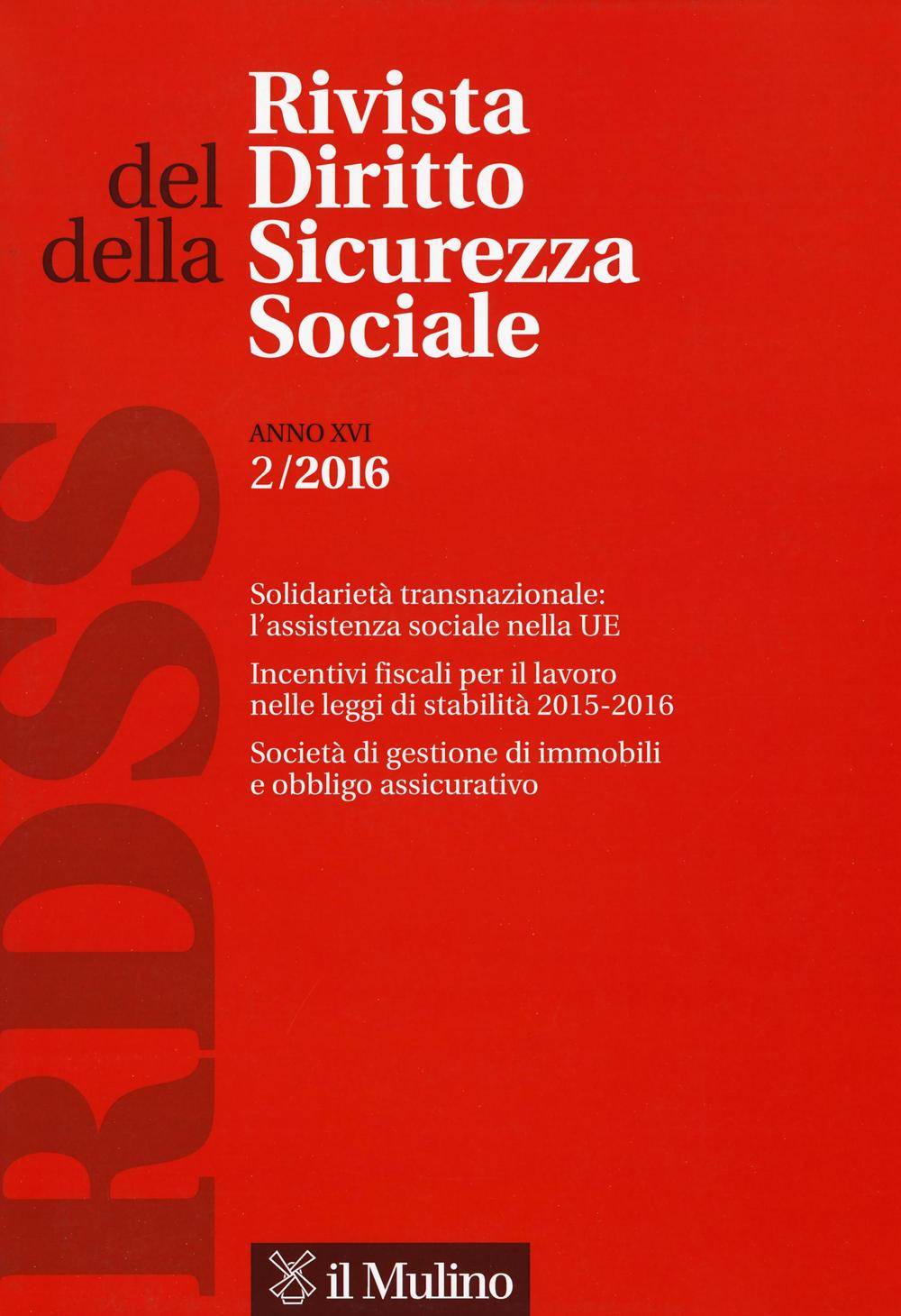 Rivista del diritto della sicurezza sociale (2016). Vol. 2