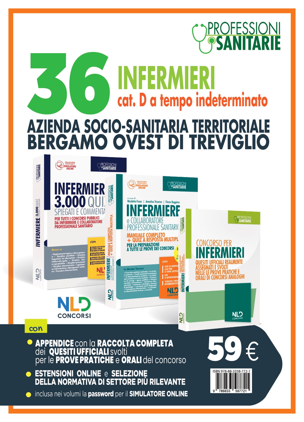 Kit concorso Asl Bergamo Ovest 36 infermieri cat. D a tempo indeterminato: manuale completo + quiz. Con espansione online