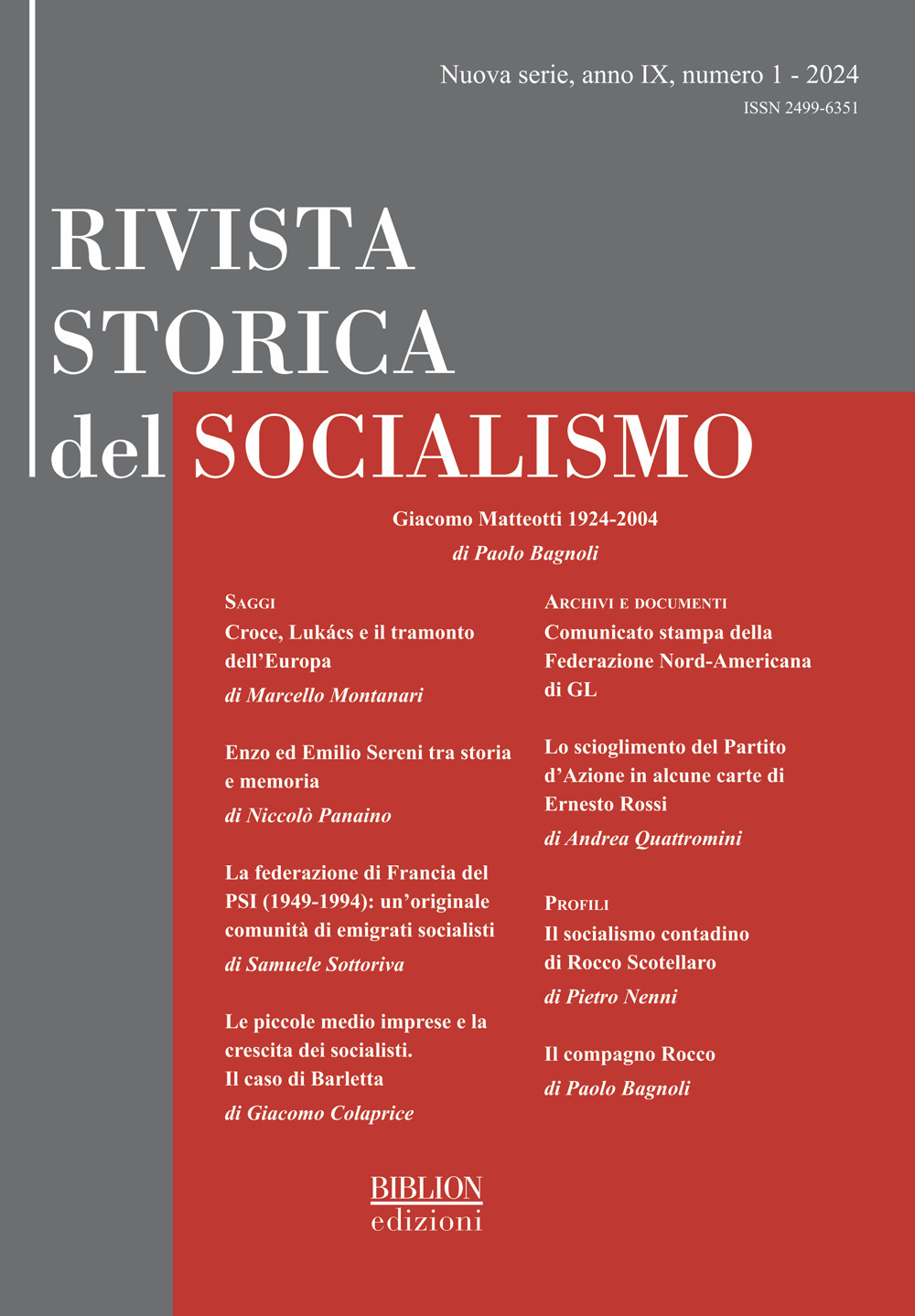 Rivista storica del socialismo (2024). Vol. 1