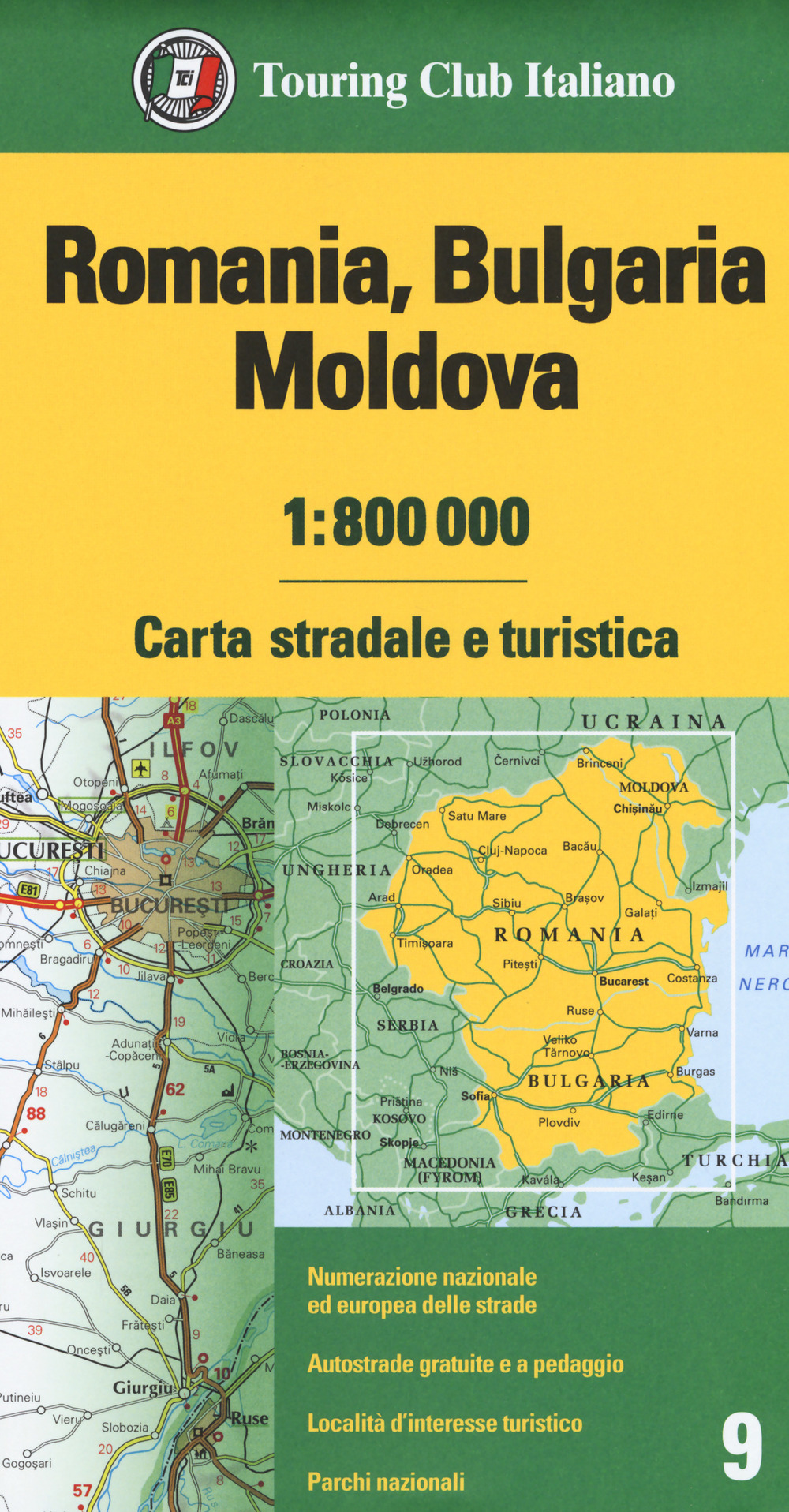 Romania. Bulgaria. Moldavia 1:800.000. Carta stradale e turistica