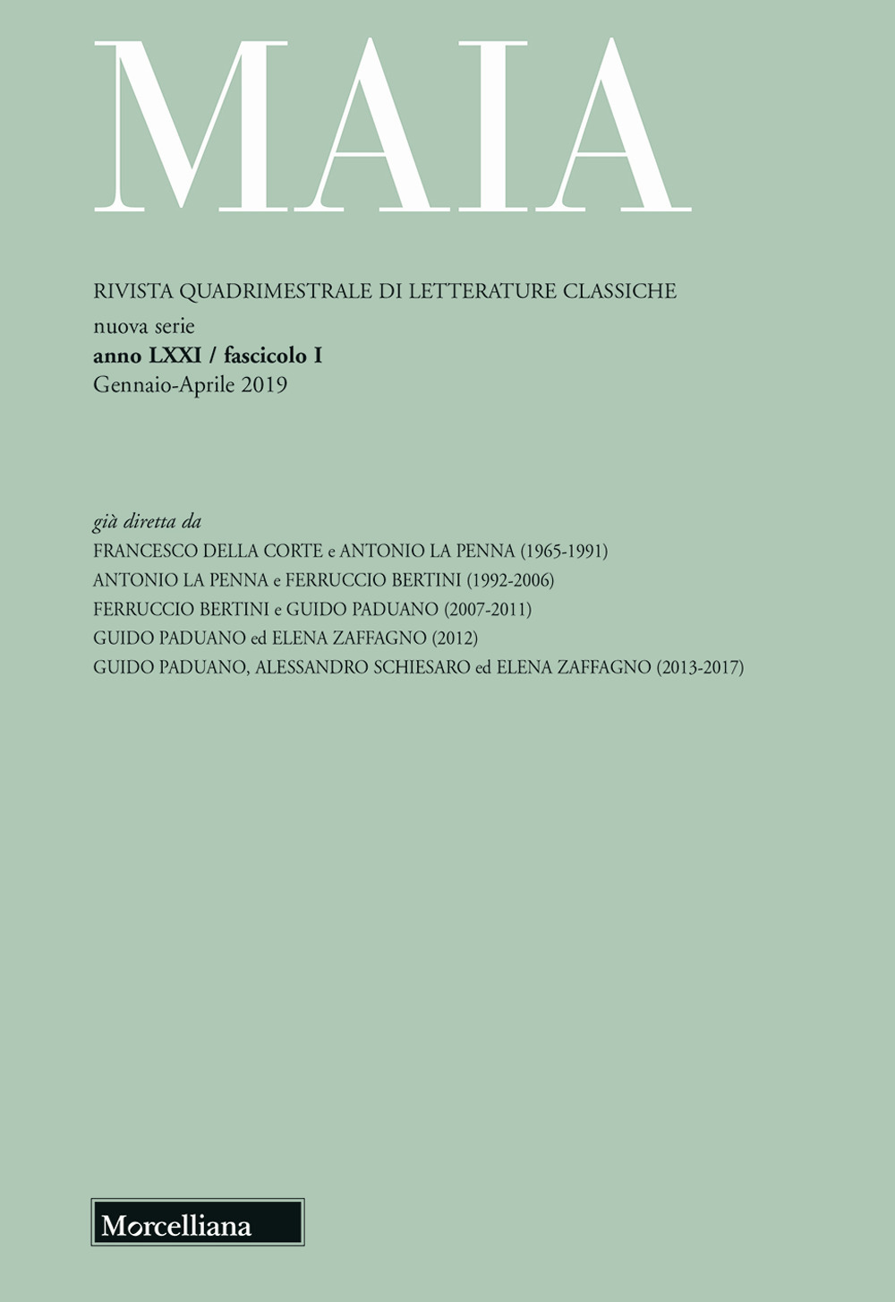 Maia. Rivista di letterature classiche (2019). Vol. 1