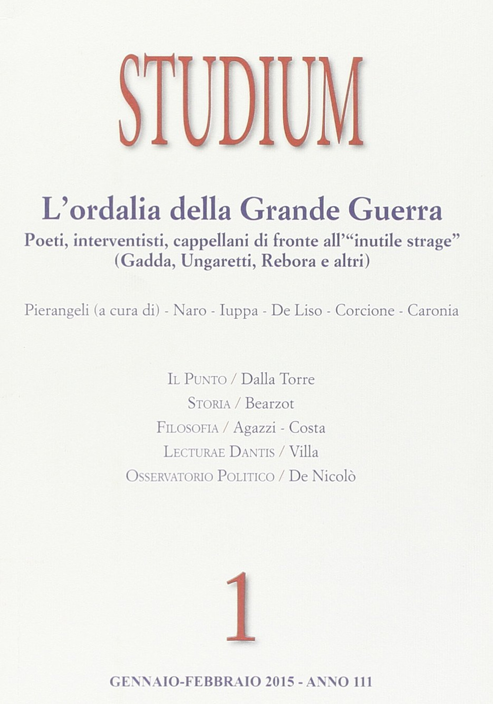 Studium (2015). Vol. 1: Poesia e spiritualità in trincea