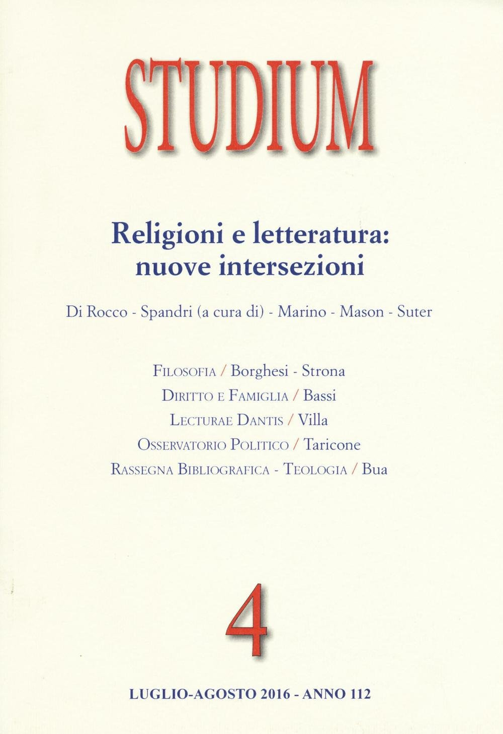 Studium (2016). Vol. 4: Religioni e letteratura: nuove intersezioni