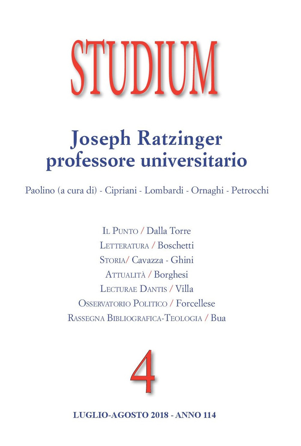 Studium (2018). Vol. 4: Joseph Ratzinger professore universitario