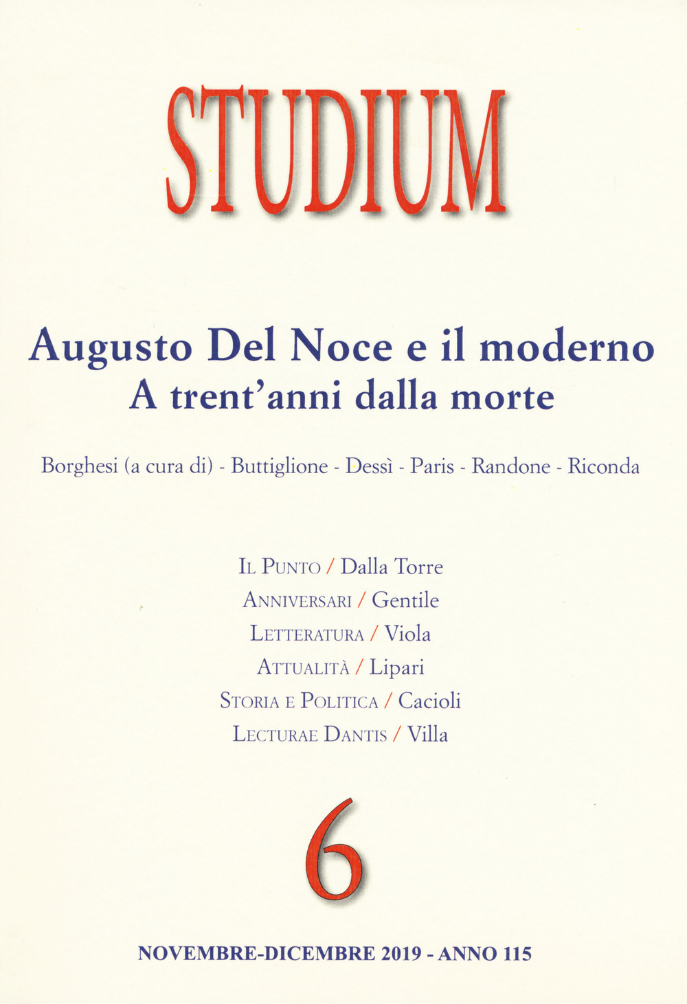 Studium (2019). Vol. 6: Augusto del Noce e il moderno. A trent'anni dalla morte