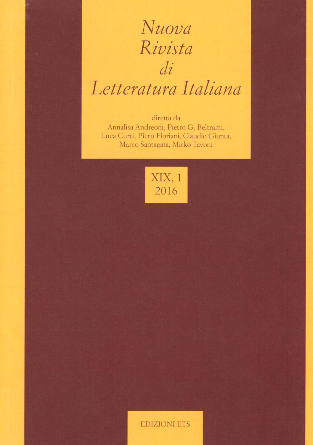 Nuova rivista di letteratura italiana (2016). Vol. 1