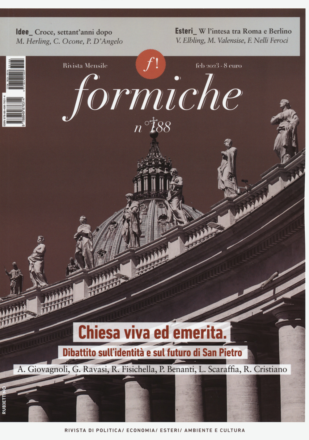 Formiche (2023). Vol. 188: Chiesa viva ed emerita. Dibattito sull'identità e sul futuro di San Pietro