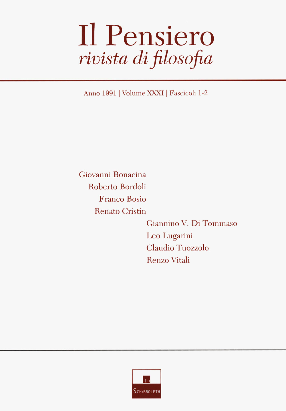 Il pensiero. Rivista di filosofia (1991). Vol. 31/1-2