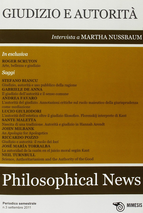 Philosophical news (2012). Vol. 3: Giudizio e autorità