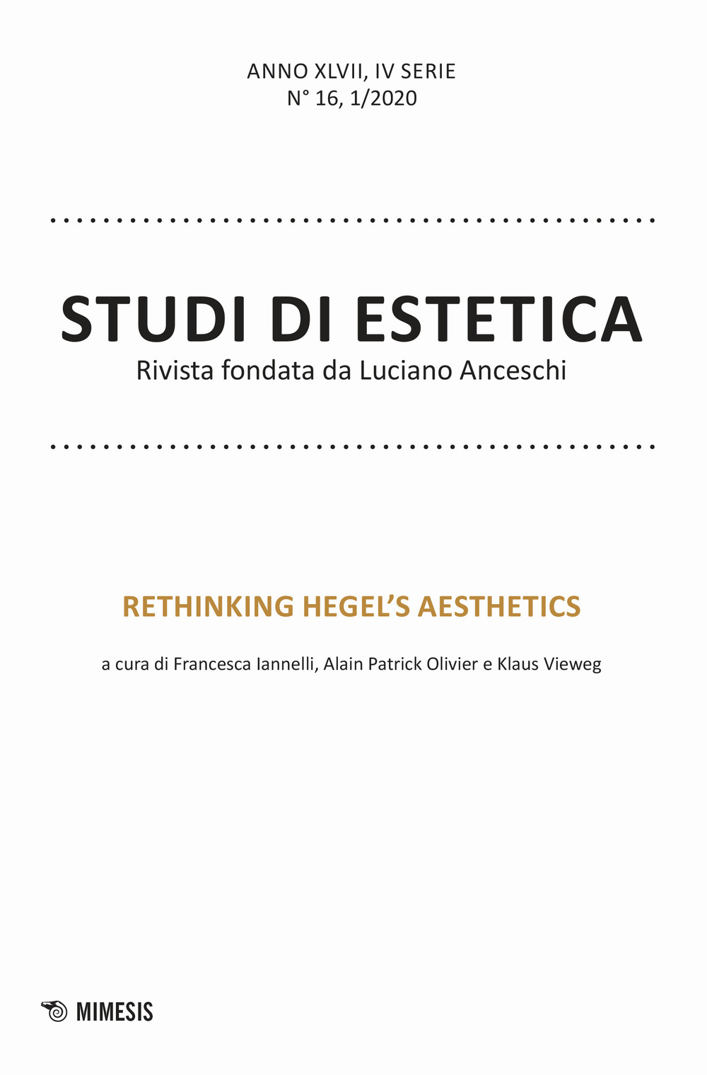 Studi di estetica (2020). Vol. 1: Rethinking Hegel's aesthetics