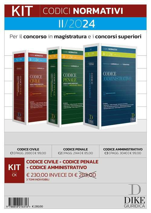 Kit codici normativi per il concorso in magistratura e i concorsi superiori II/2024: Codice civile-codice penale-codice amministrativo. Con aggiornamento online