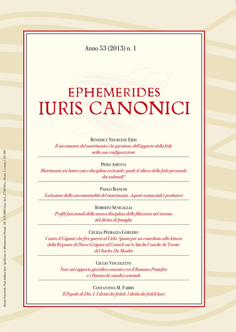 Ephemerides Iuris canonici (2013). Vol. 1