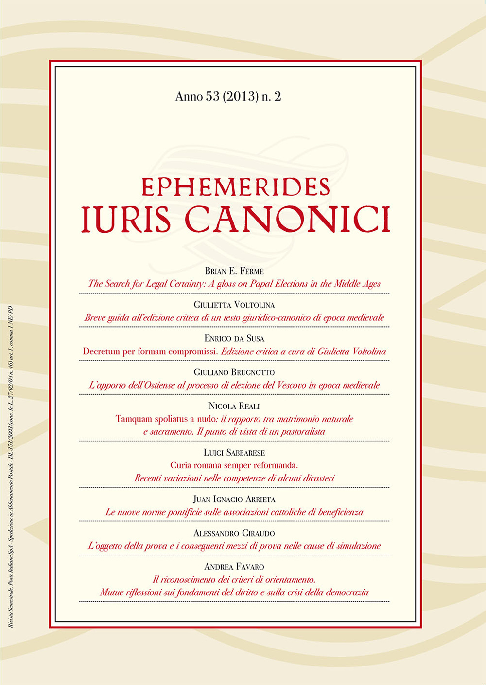 Ephemerides Iuris canonici (2013). Vol. 2