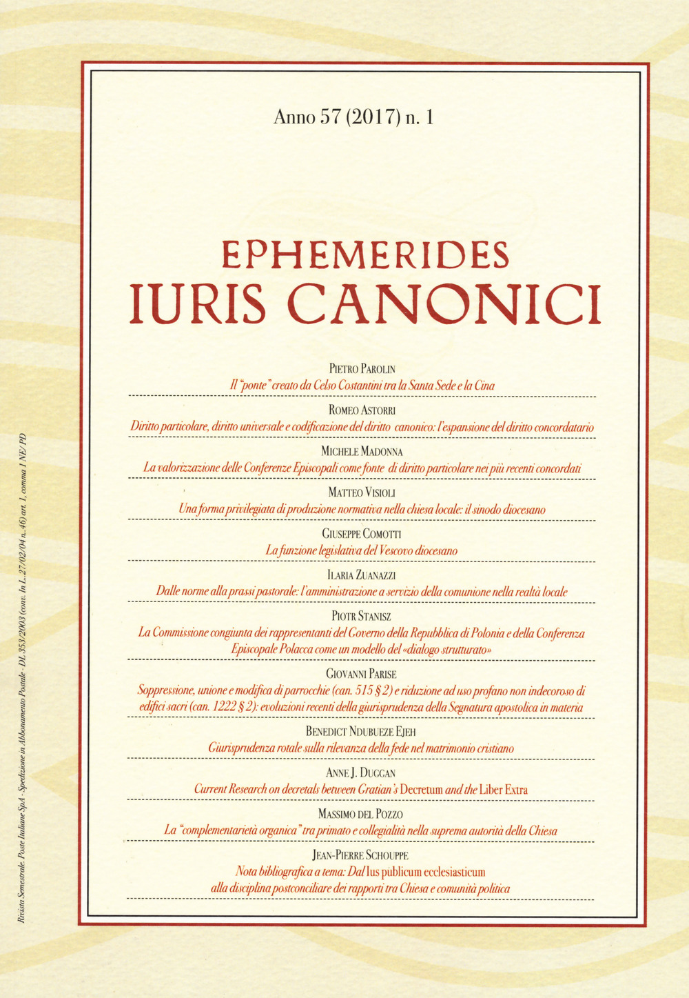 Ephemerides Iuris canonici (2017). Vol. 1