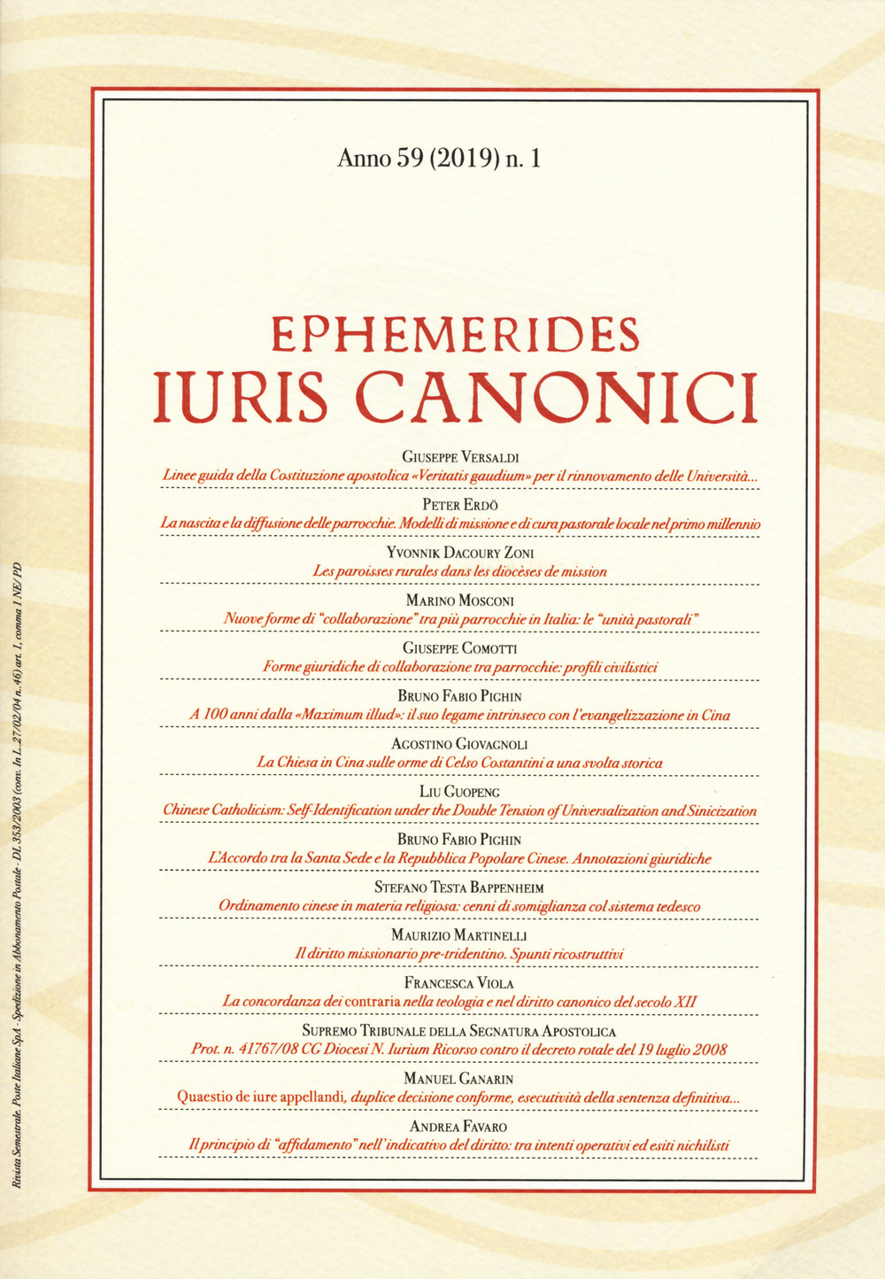 Ephemerides Iuris canonici (2019). Vol. 1