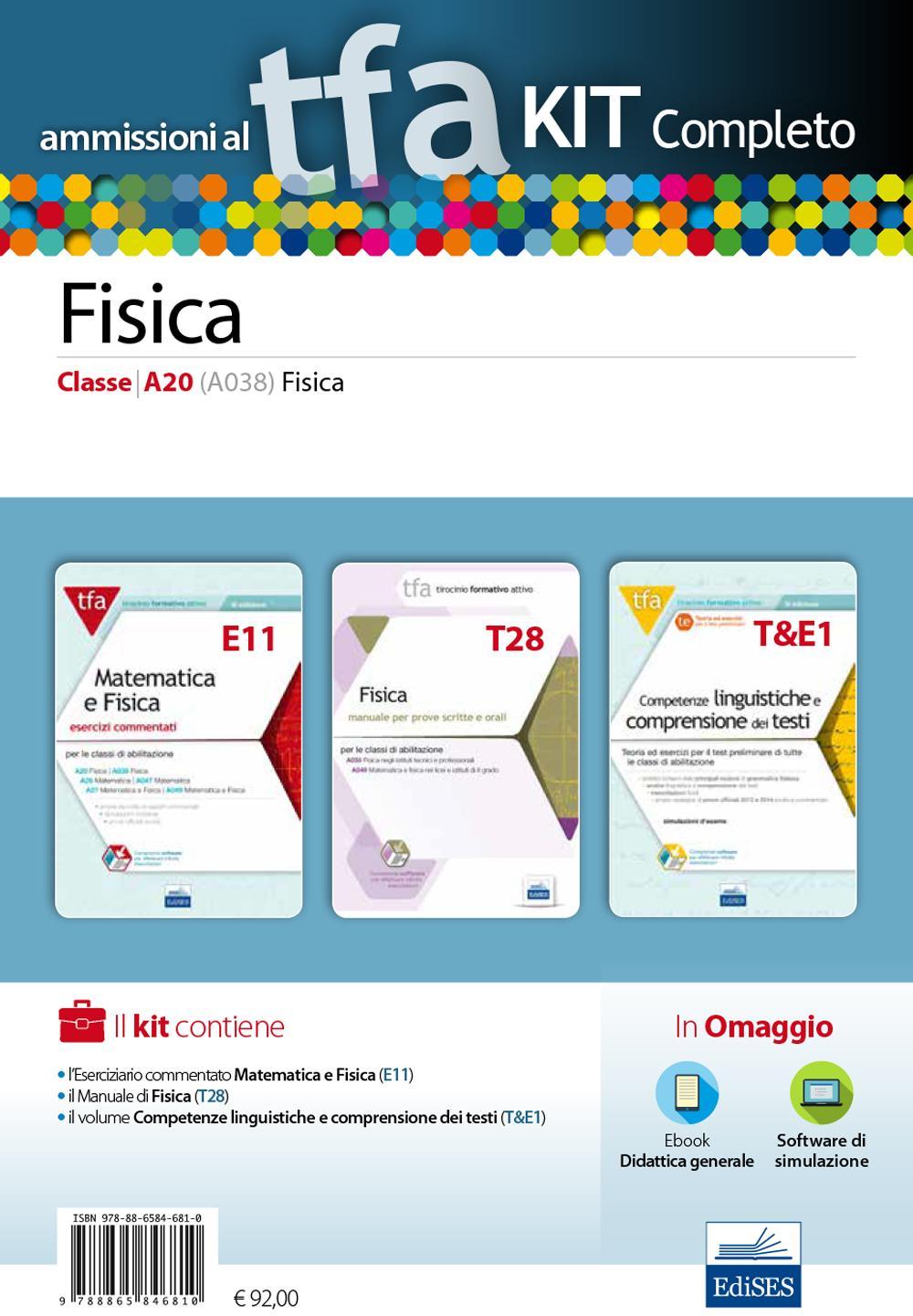 TFA. Fisica classe A20 (A038) per prove scritte e orali. Kit completo. Con software di simulazione