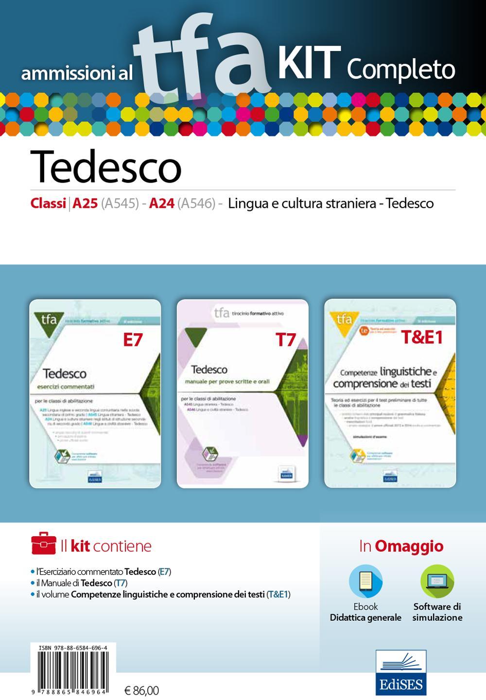 TFA. Tedesco classi A25, A545, A24, A546, per prove scritte e orali. Kit completo. Con software di simulazione