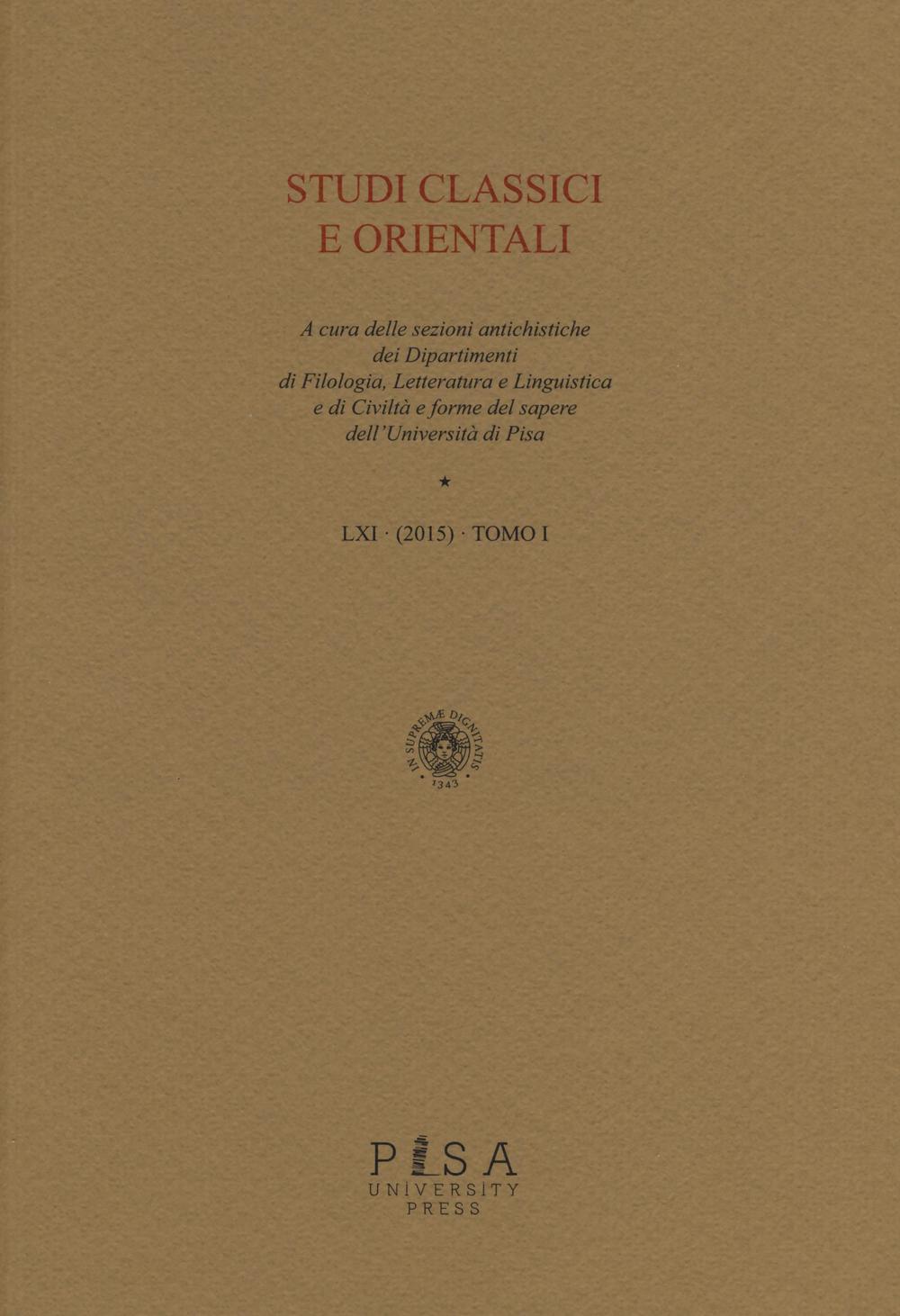 Studi classici e orientali (2015). Vol. 61/1