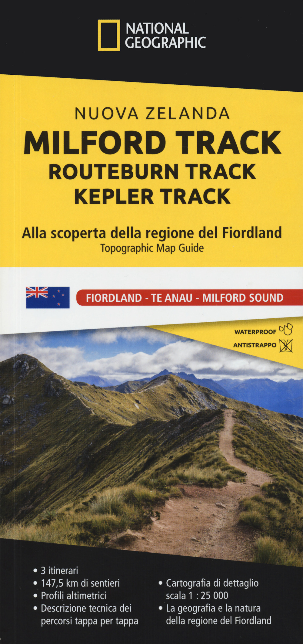 Milford Track-Routeburn Track-Kepler Track. Nuova Zelanda. Alla scoperta della regione del Fiordland. Topographic map guide