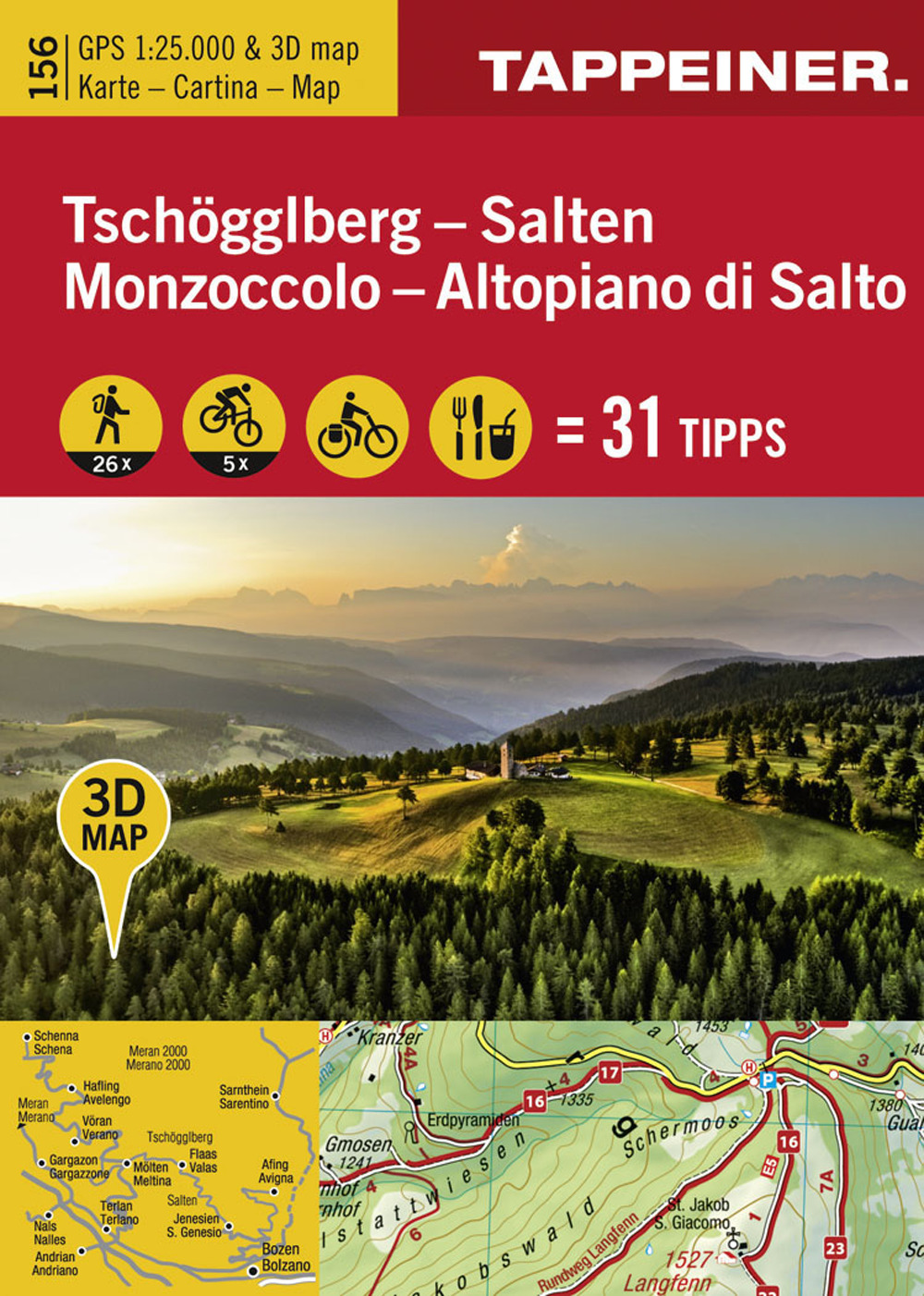Tschöggelberg. Salten-Monzoccolo. Altopiano di Salto. Cartina topografica 1:25000. Con panoramiche 3D. Ediz. bilingue. Vol. 125