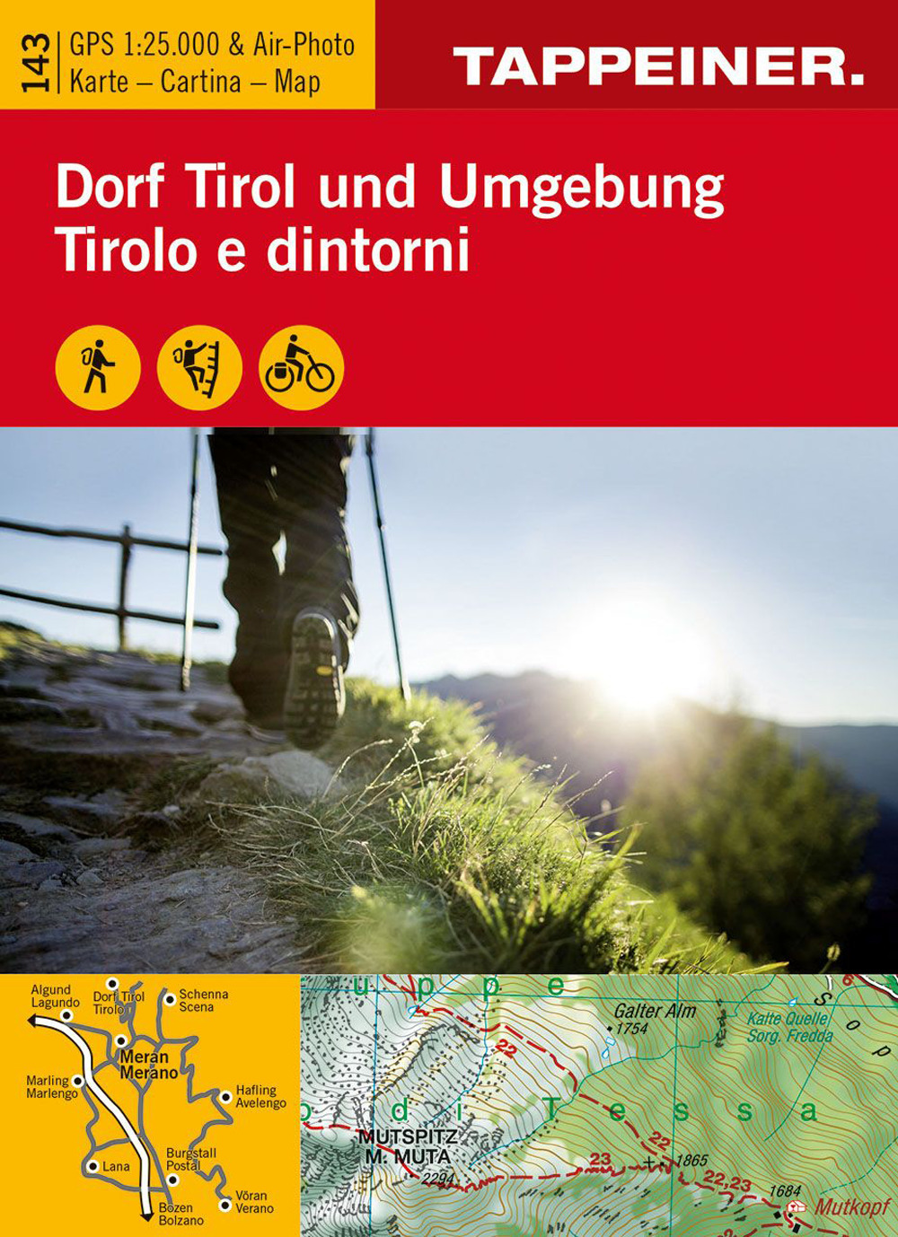 Wanderkarte Dorf Tirol und Umgebung-Cartina escursionistica Tirolo e dintorni