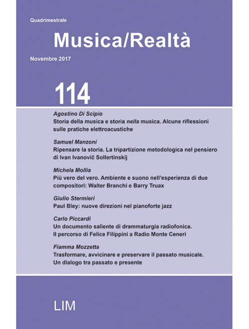 Musica/realtà (2017). Vol. 114: Novembre