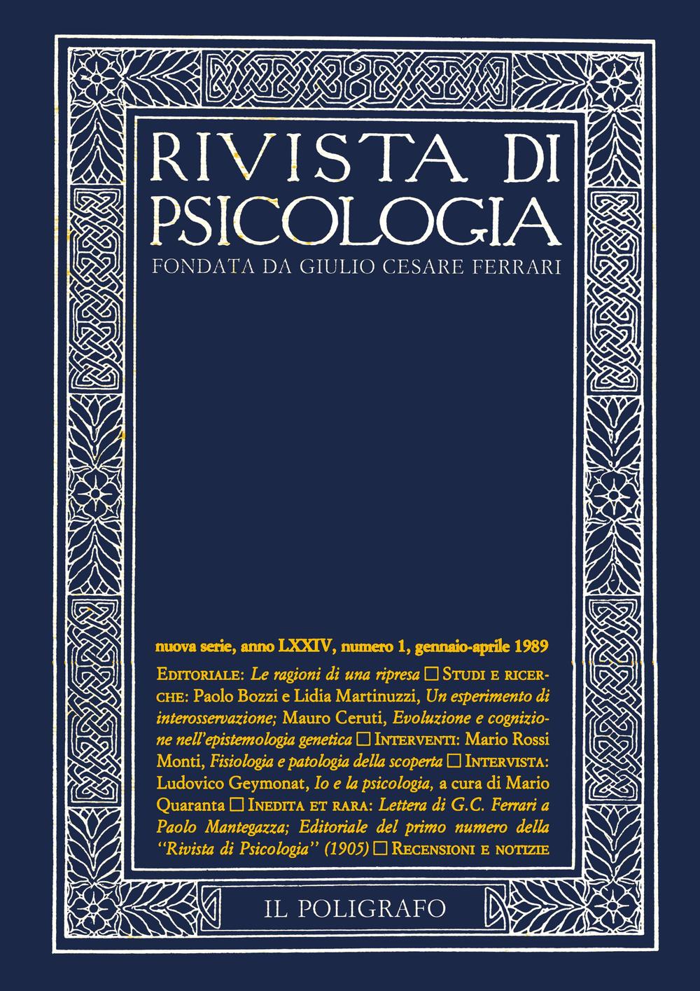 Rivista di psicologia (1989). Vol. 1: Gennaio-aprile