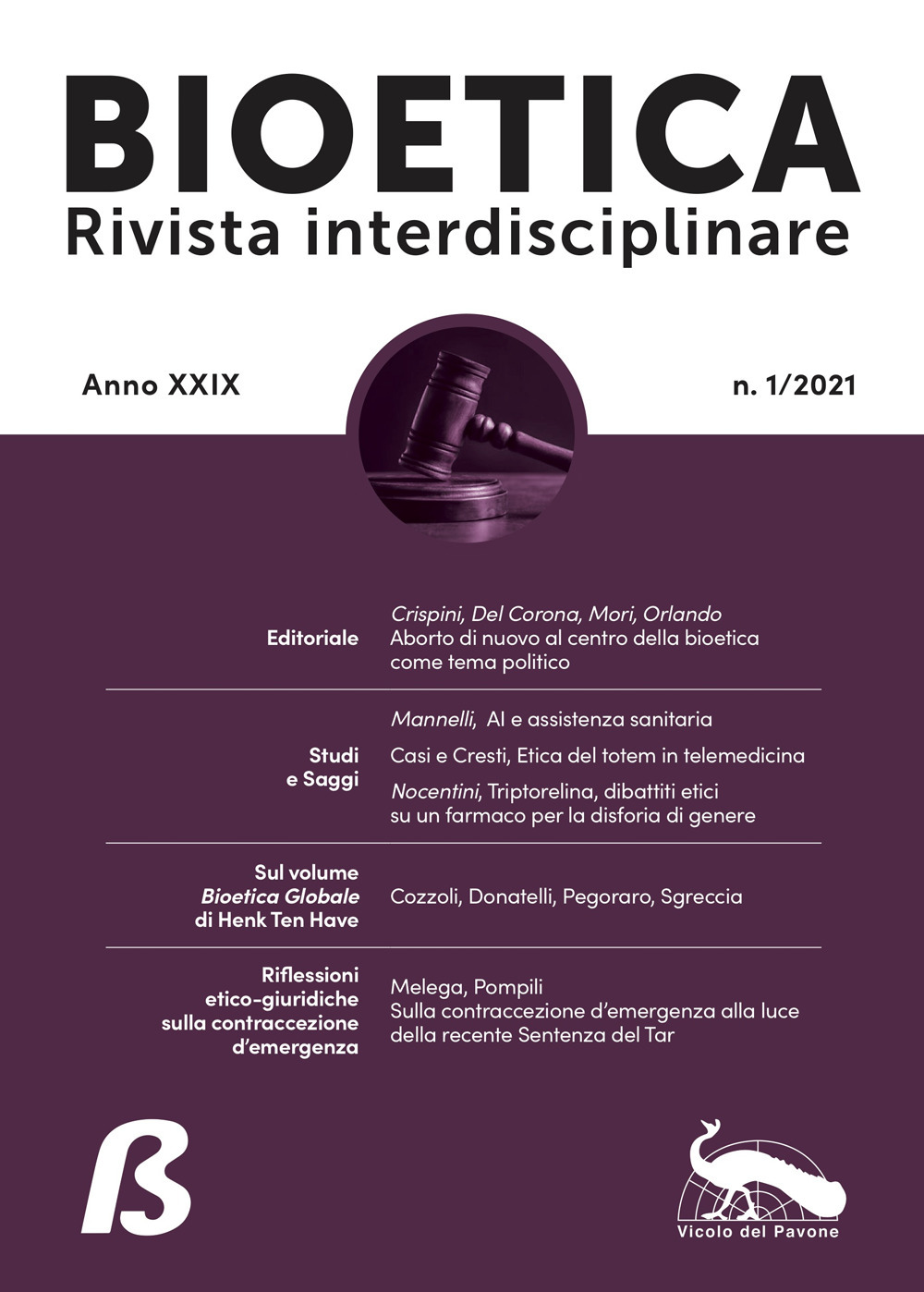 Bioetica. Rivista interdisciplinare (2021). Vol. 1