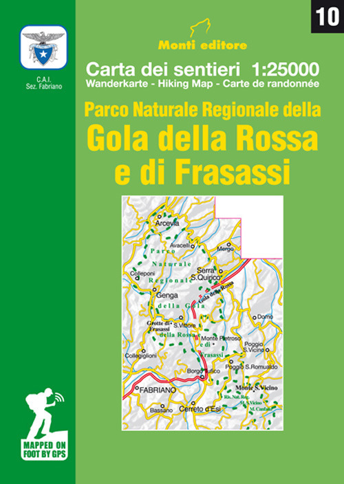 Parco naturale regionale della Gola della Rossa e di Frasassi. Cartina dei sentieri. Scala 1:25.000. Ediz. italiana, inglese e francese