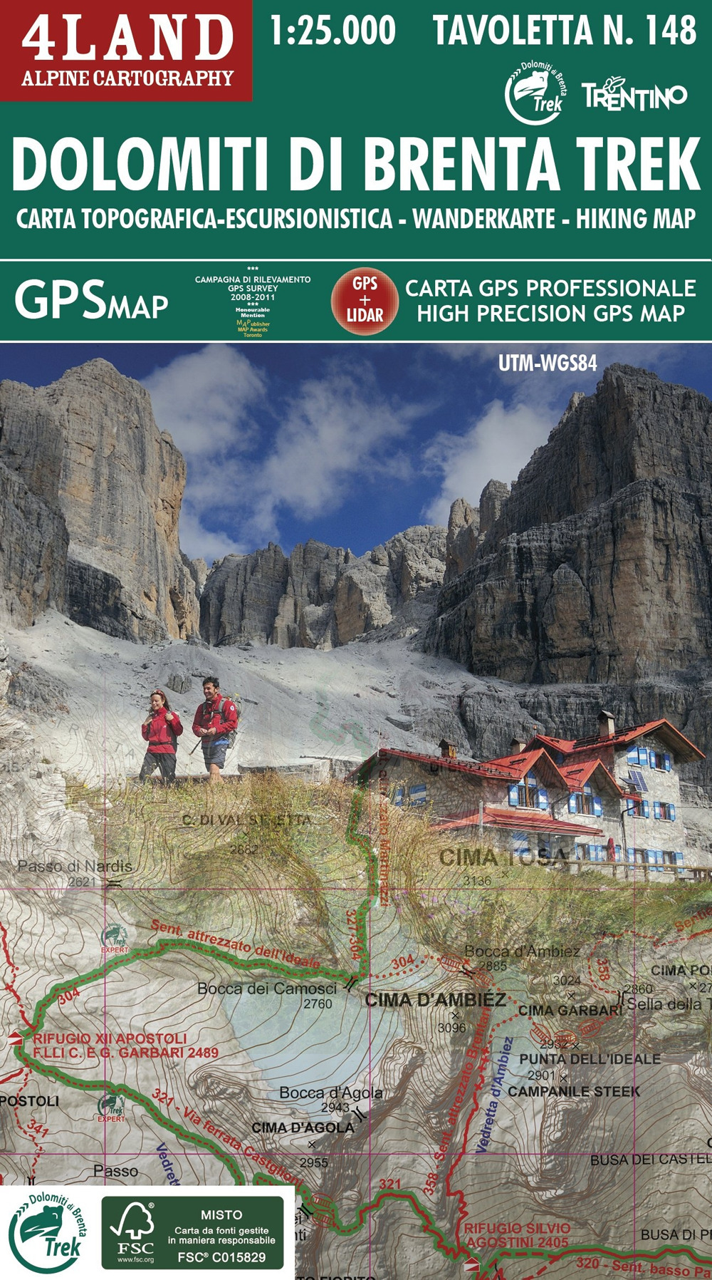 Dolomiti di Brenta trek. Carta topografica-escursionistica. Ediz. italiana, inglese e tedesca