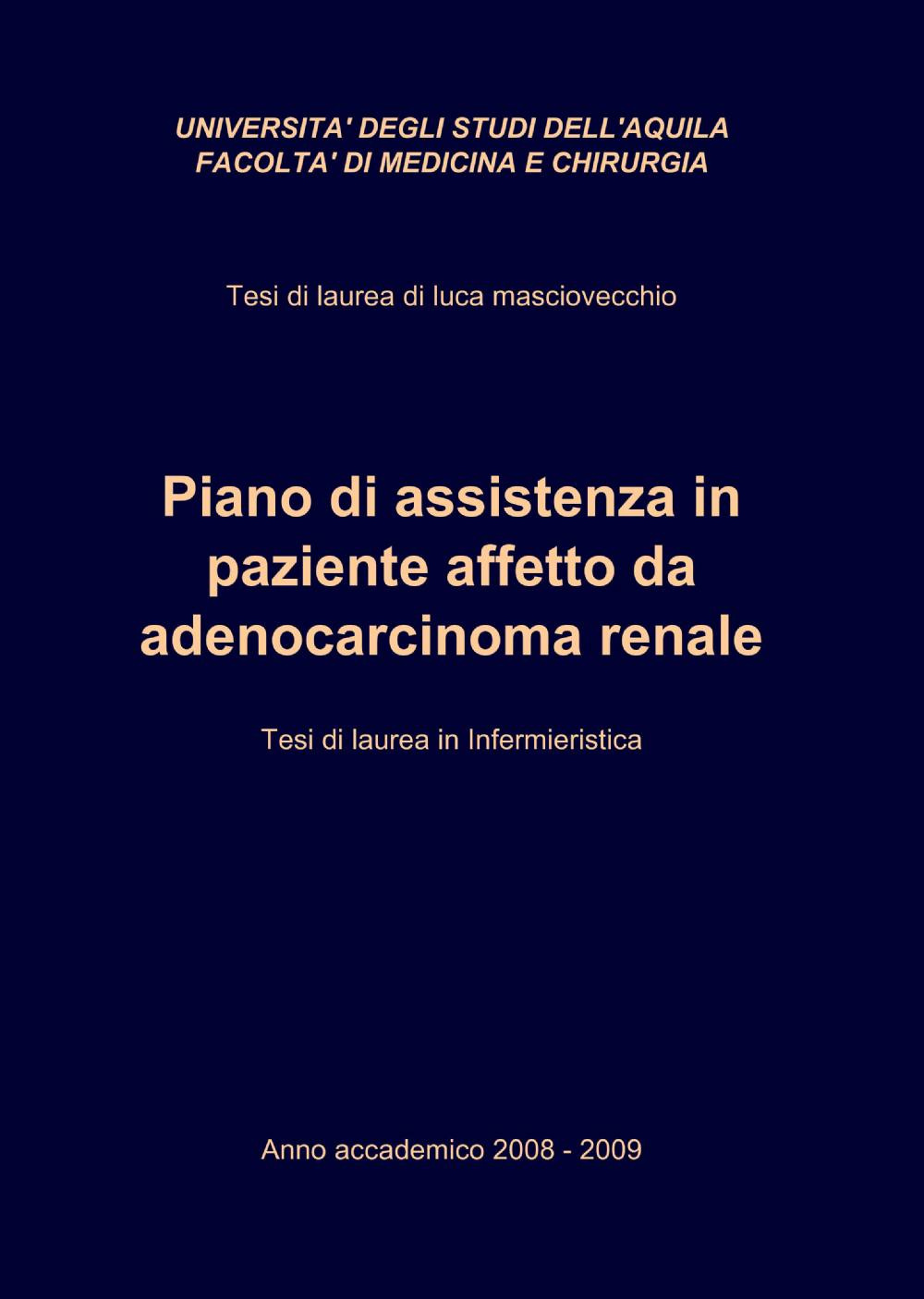 Piano di assistenza in paziente affetto da adenocarcinoma renale