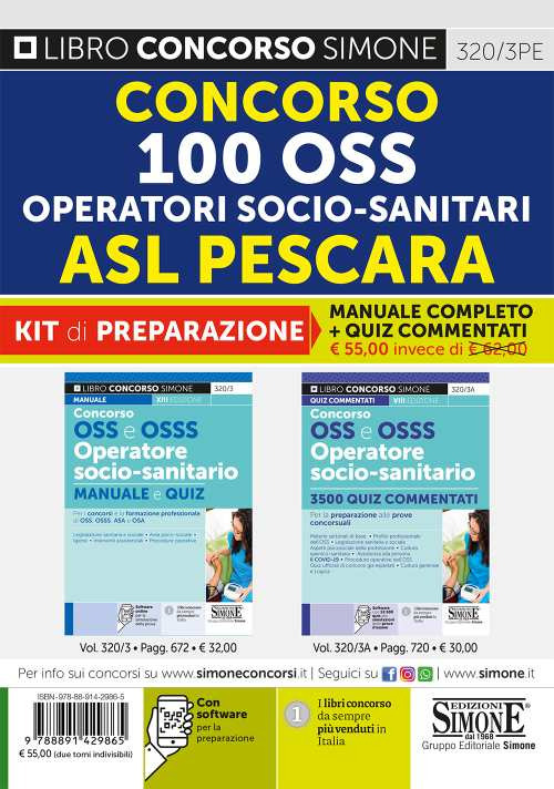 Concorso 100 OSS operatori socio-sanitari ASL Pescara. Kit di preparazione. Manuale completo + Quiz commentati. Con software di simulazione