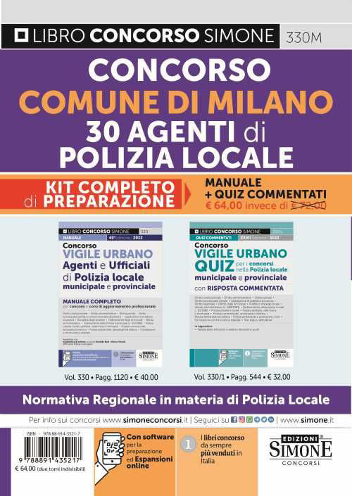 Concorso comune di Milano 30 agenti di polizia locale. Kit completo di preparazione