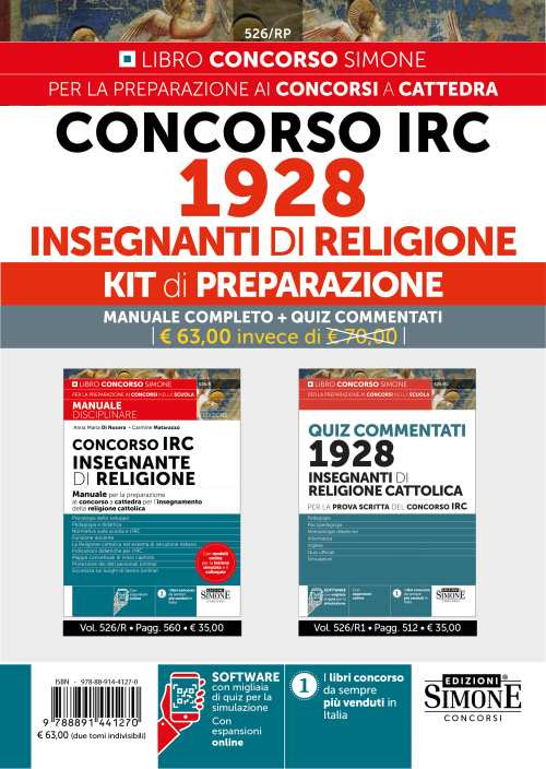 Concorso IRC 1928 Insegnanti di Religione. Kit di preparazione: Manuale completo + Quiz commentati. Con espansione online