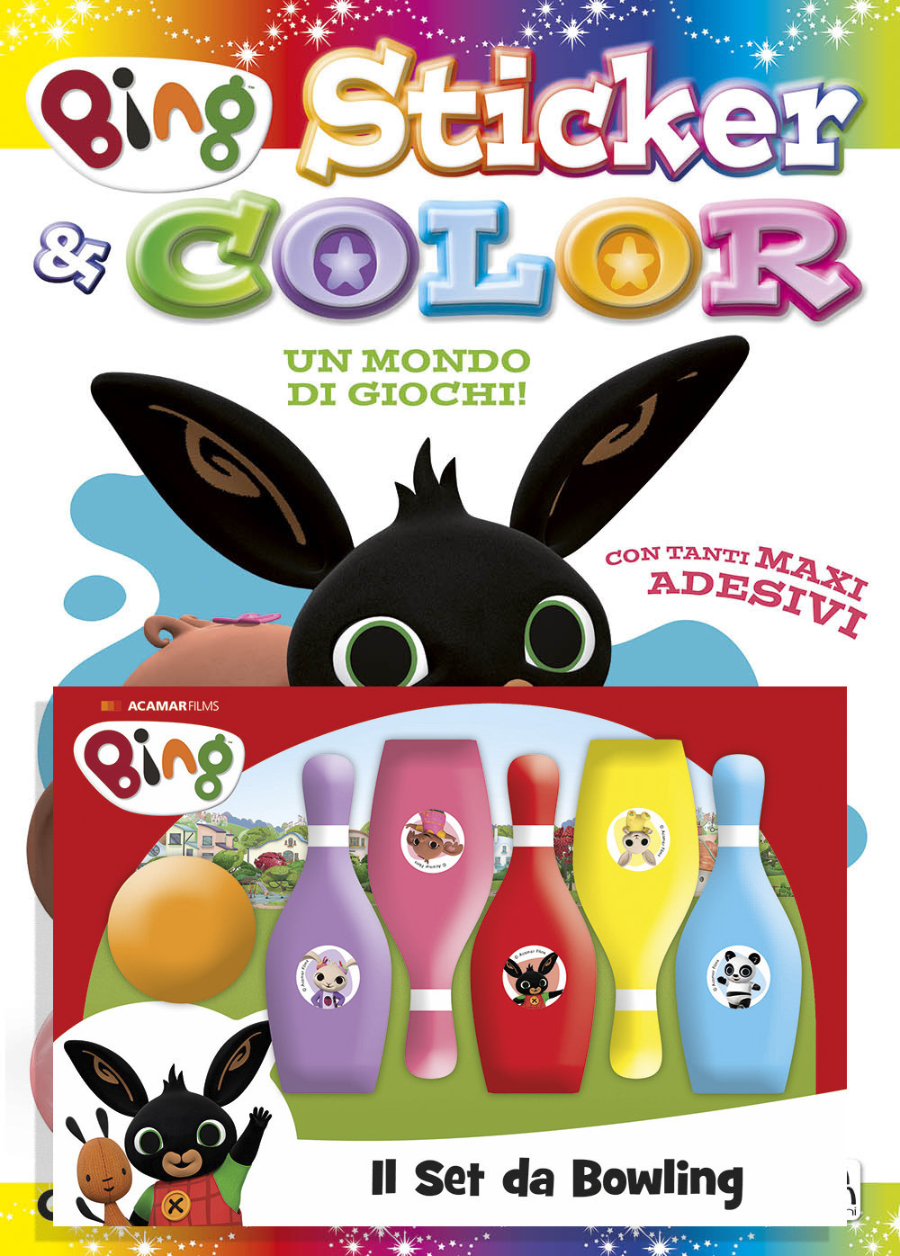 Bing. Un mondo di giochi. Bing. Sticker & color. Ediz. a colori. Con set da bowling