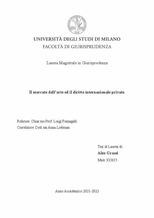 Il mercato dell'arte ed il diritto internazionale privato