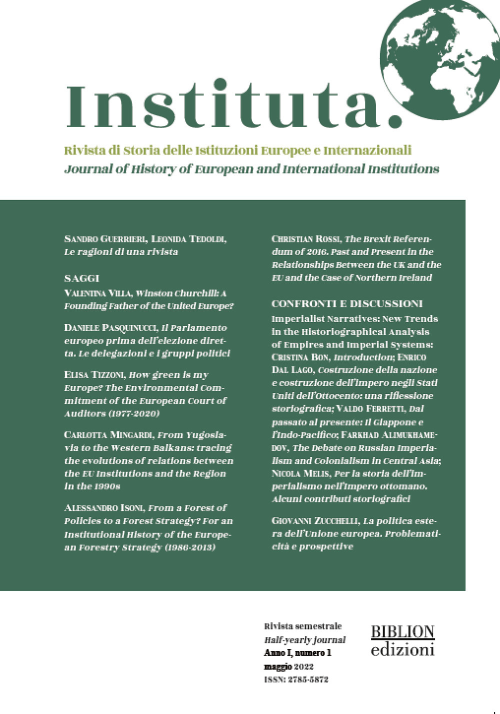 Instituta. Rivista di Storia delle istituzioni europee e internazionali. Ediz. italiana e inglese (2022). Vol. 1