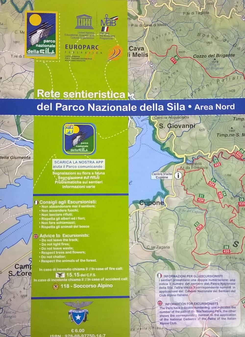 Carta della rete sentieristica del Parco Nazionale della Sila. Area nord